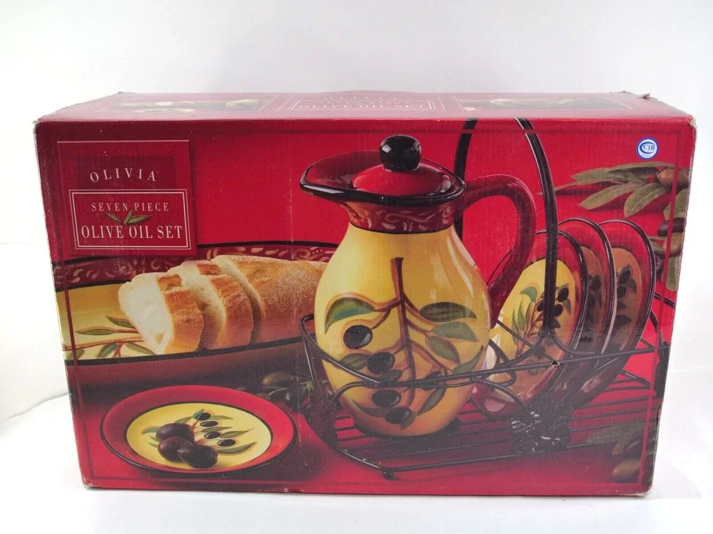 Kate McRostie Certified International Olive Snack Pitcher Plates Basket 10071